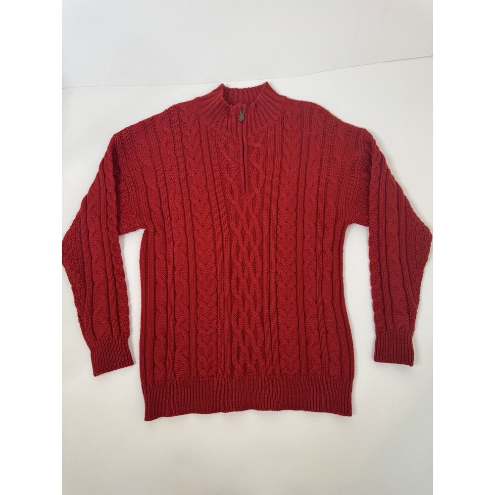Mens WoolOvers Red Cable Knit 1/4 Zip Sweater Wool Pullover Classic Preppy XL